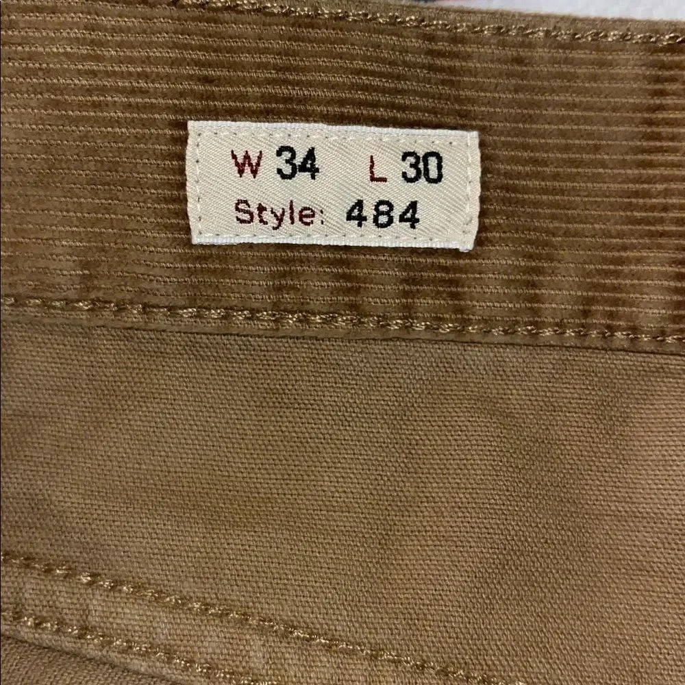 J Crew 5 pocket casual Gold Tan Corduroy pants trousers 36 x 29 1/2 (34x30) M